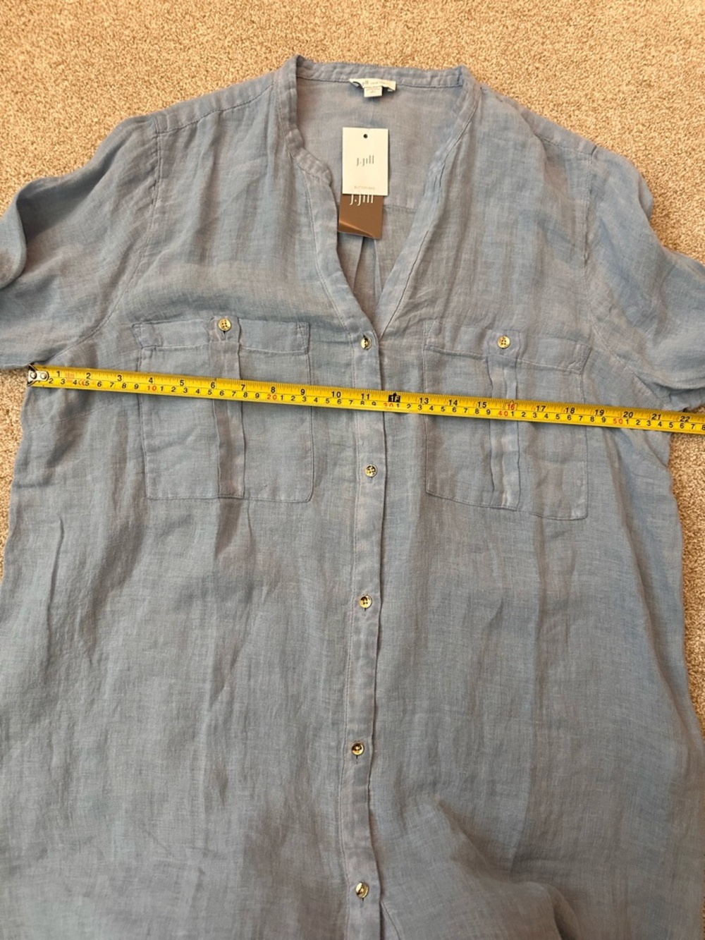 NWT J. Jill 100% Linen Blue Button Down Shirt Relaxed Fit Size Large Tall - Picture 9 of 11